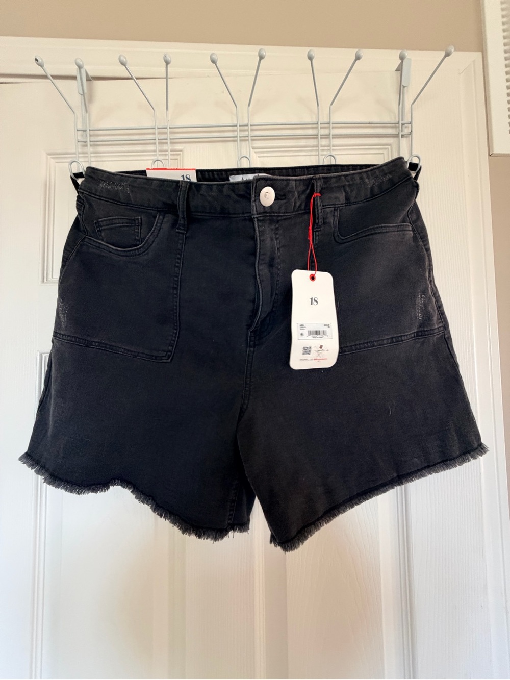 ARULA Black High-Rise Denim Shorts with Frayed Hem